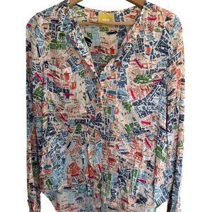 Anthropologie Maeve Womens 4 Cartography London Map Print Blouse